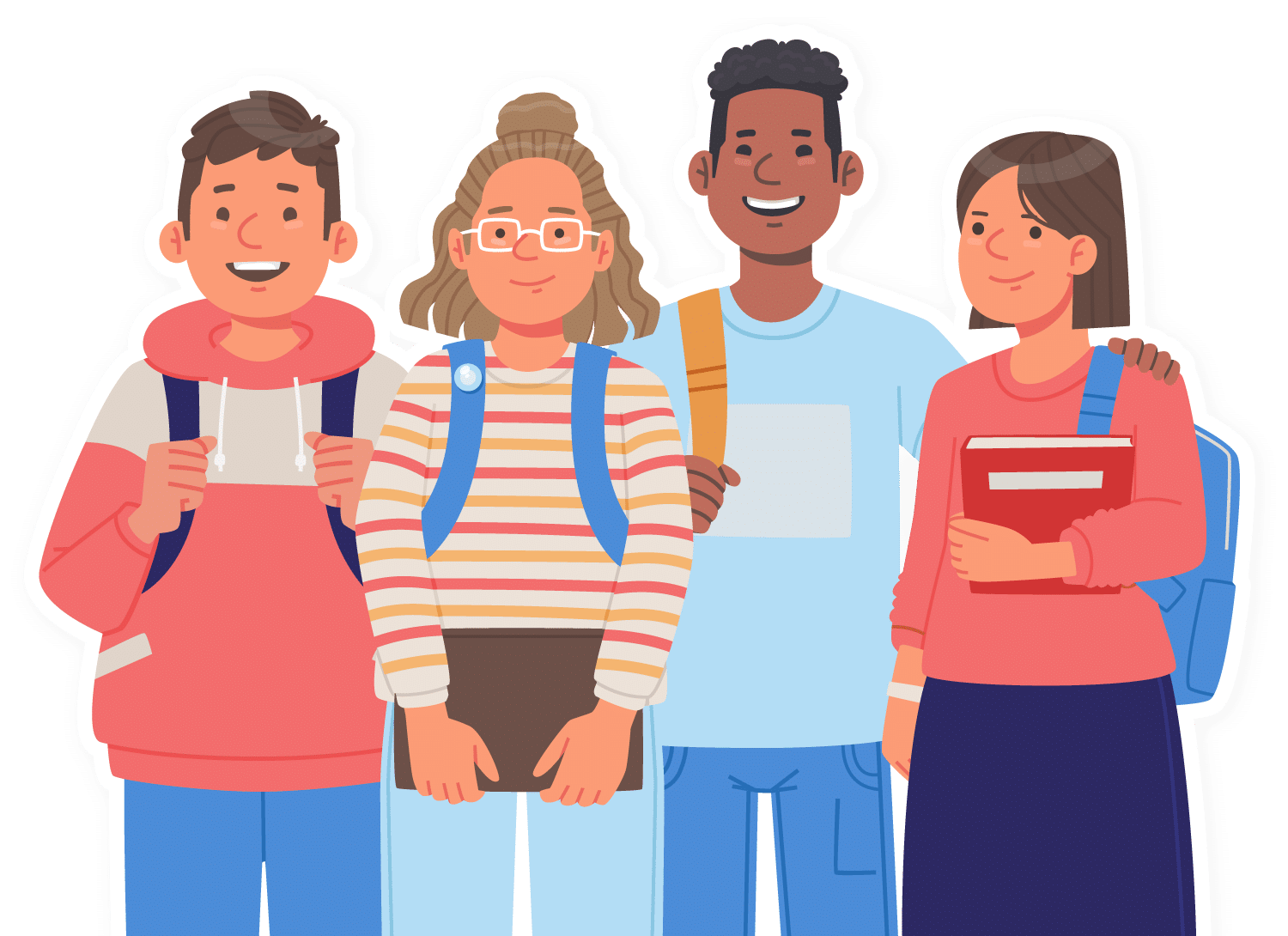 Illustration de 4 collégiens joyeux aux couleurs de l'UCCM.